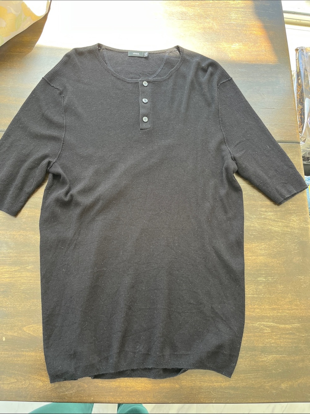 Vince Black Short-Sleeve Henley Knit Tee
